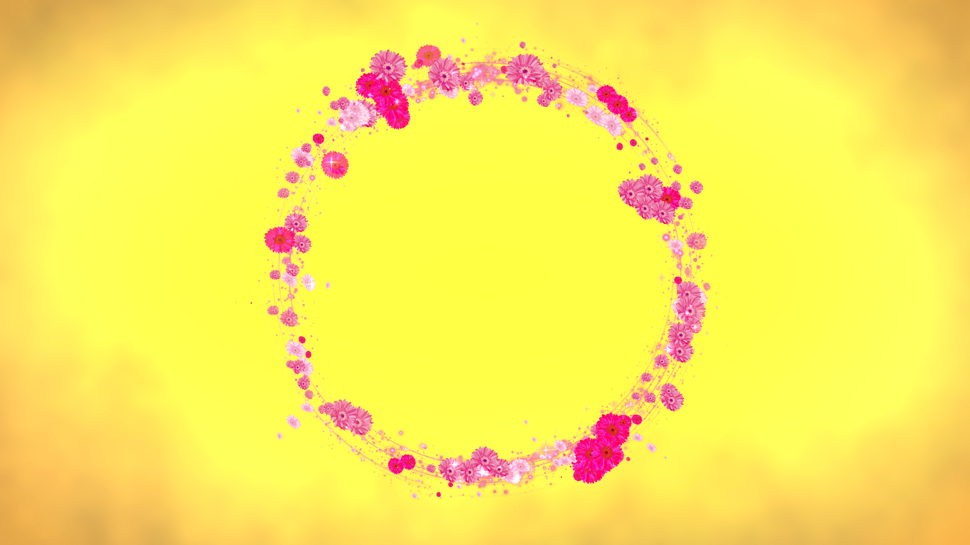 光るピンクのガーベラのリース-黄色い背景