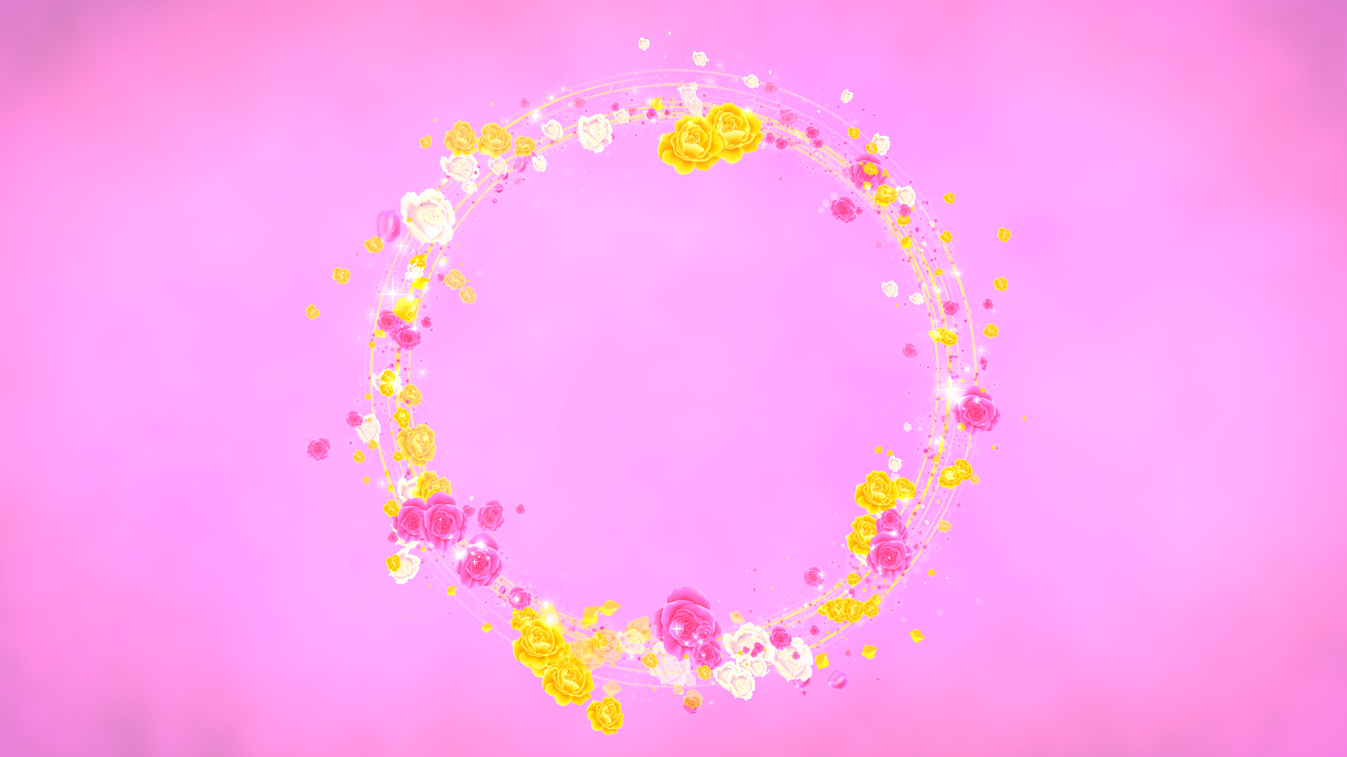 カラフルなバラのリース（春）- ピンクの背景に合成