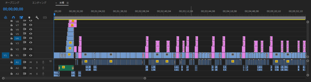 Adobe Premiere Pro（動画編集ソフト）のタイムライン