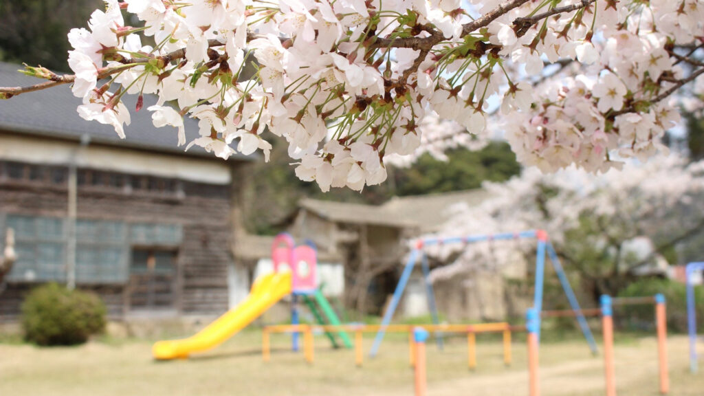 卒園・卒業記念ビデオ-園庭の遊具と桜